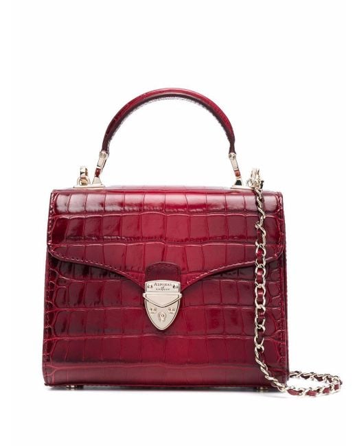 Aspinal of London Leather Mayfair Midi Crocodile-embossed Bag in Red - Lyst