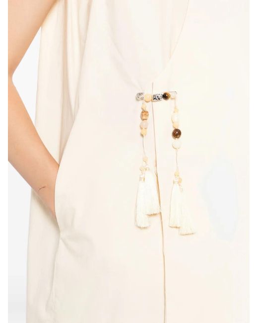 JNBY White Robe Elisa Sans Manches À Pompons
