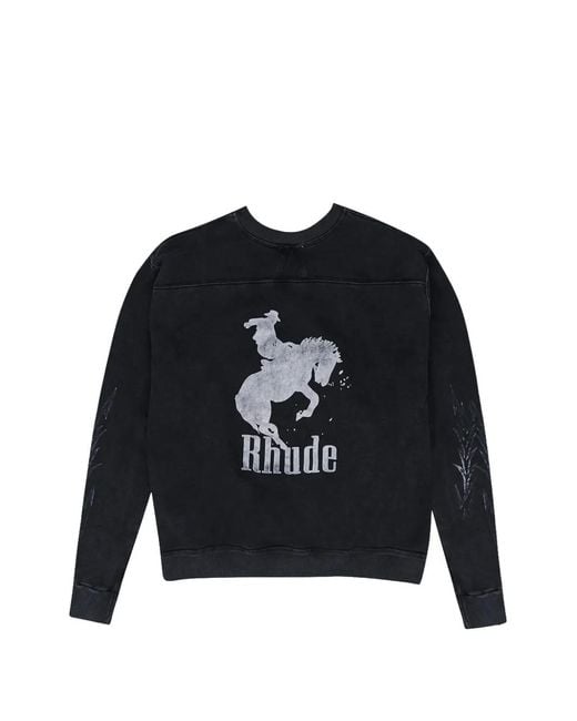 Rhude Black Horse-Print Crew-Neck Sweater for men