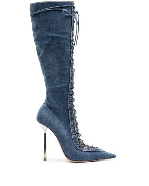 Le Silla Blue Colette 120mm Denim Boots