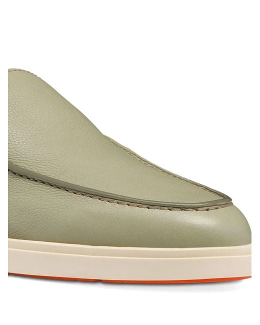 Santoni Green Tumbled Leather Loafers for men