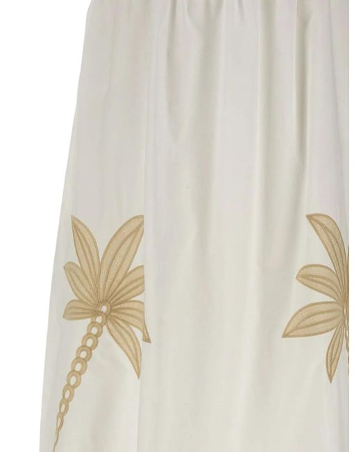 Kaos White Jupe Évasée À Broderie Palmier