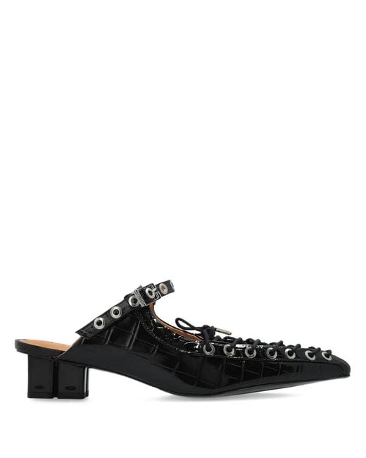 Ganni Black 50Mm Buckle-Fastening Lace-Up Mules