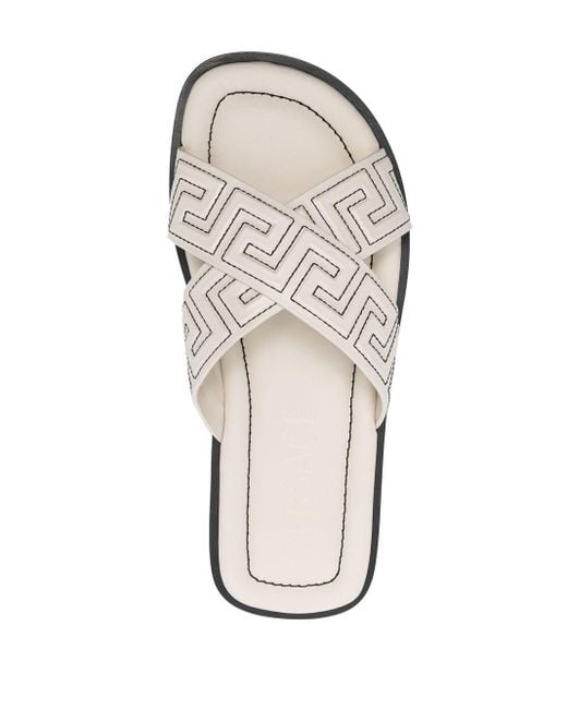 Versace White Greca-embossed Crossover-strap Sandals for men