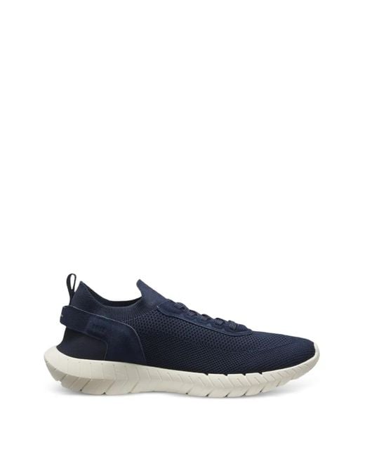 Boss Blue Motion Sneakers With Knitted Uppers And Leather Trims for men