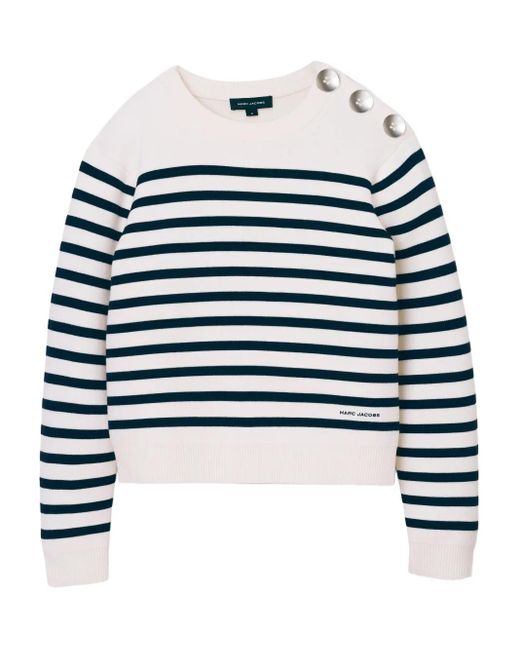 Maglione A Righe Breton Con Bottoni di Marc Jacobs in White