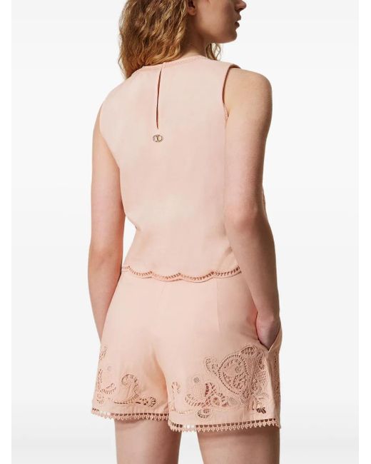 Twinset Pink Broderie-Anglaise Sleeveless Top