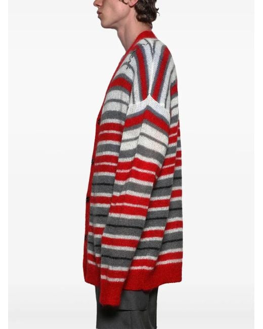 Marni Red Striped V-Neck Cardigan for men