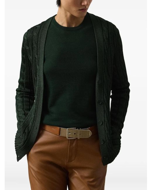 Ralph Lauren Green Cable-Knit Silk Cardigan