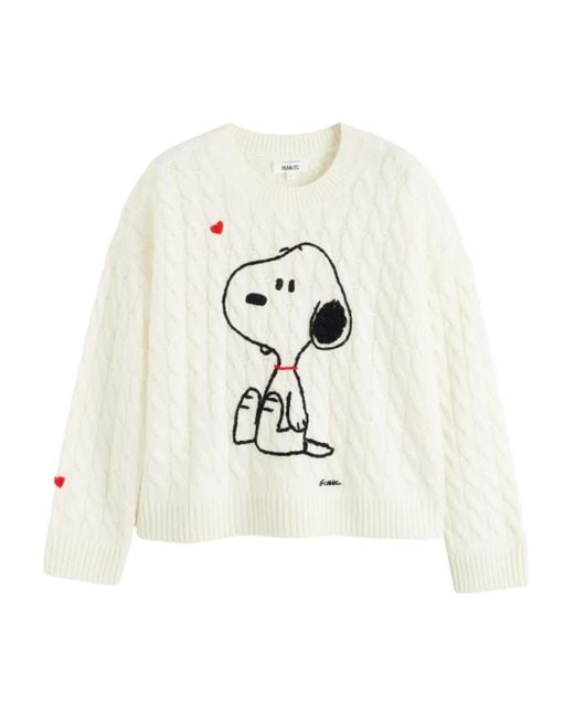 X Peanuts Pull En Maille Torsadée À Motif Snoopy Chinti & Parker en coloris White