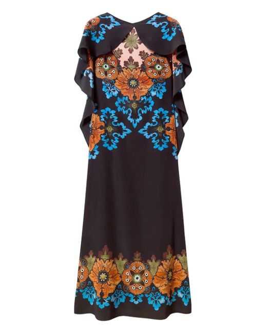 LaDoubleJ Blue Floral-Print Midi Day Dress