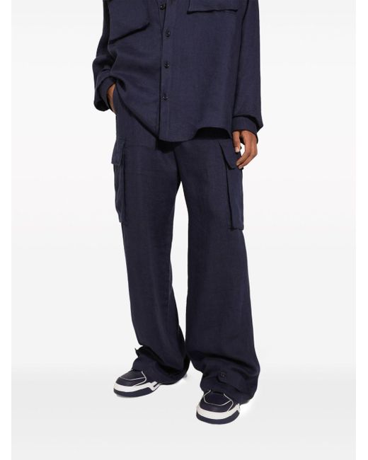 Pantalon cargo en lin à taille mi-haute Dolce & Gabbana pour homme en coloris Blue