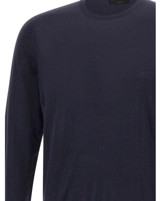 Gran Sasso Blue Crew-Neck Ribbed-Edge Sweater for men