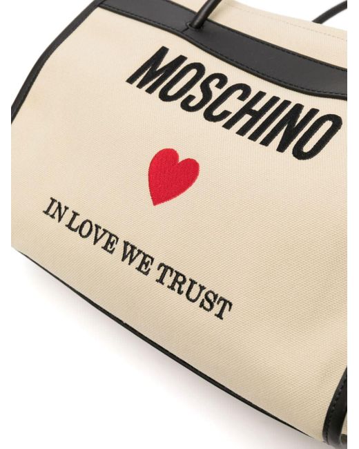 Bolso shopper con logo bordado Moschino de color Natural
