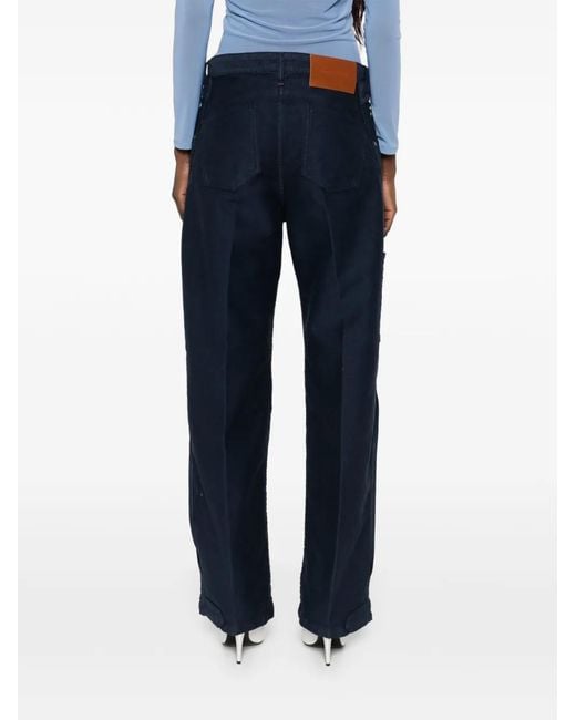Victoria Beckham Blue Split-Detail Trousers