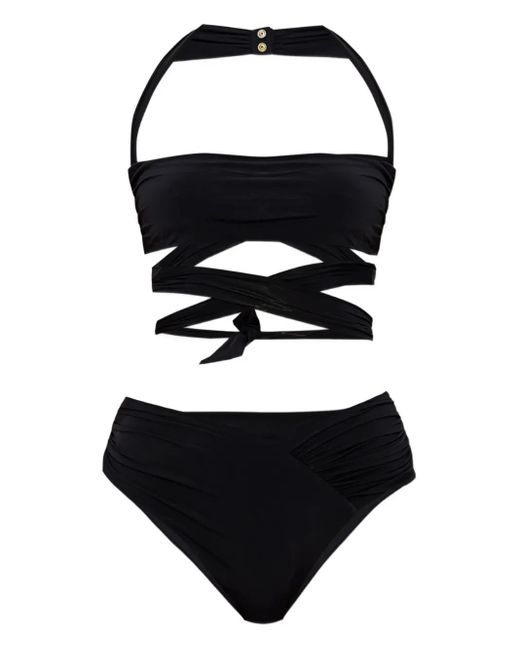 Wrap-effect halter bikini Balmain de color Black