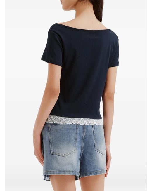 B+ AB Blue Lace-Trim Cowl-Neck T-Shirt