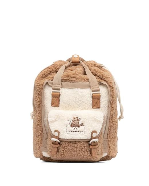 Doughnut Pink Fleece-Texture Bear-Embroidered Backpack
