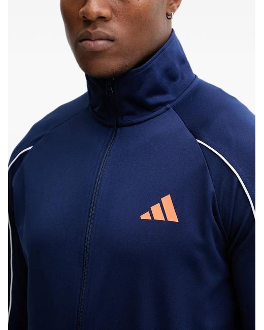 Adidas Blue Stadium Contrast-Piping Logo-Print Zip-Up Tracksuit for men