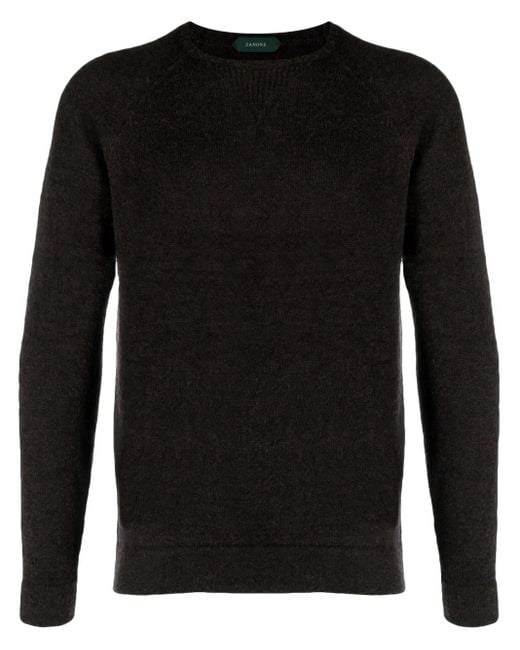メンズ Zanone ファインニット ラグランスリーブ セーター Black