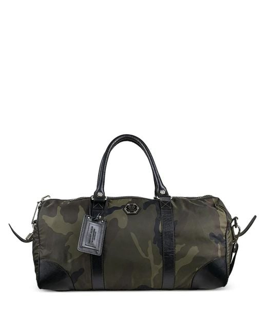 Philipp Plein Black Military Logo Holdall for men