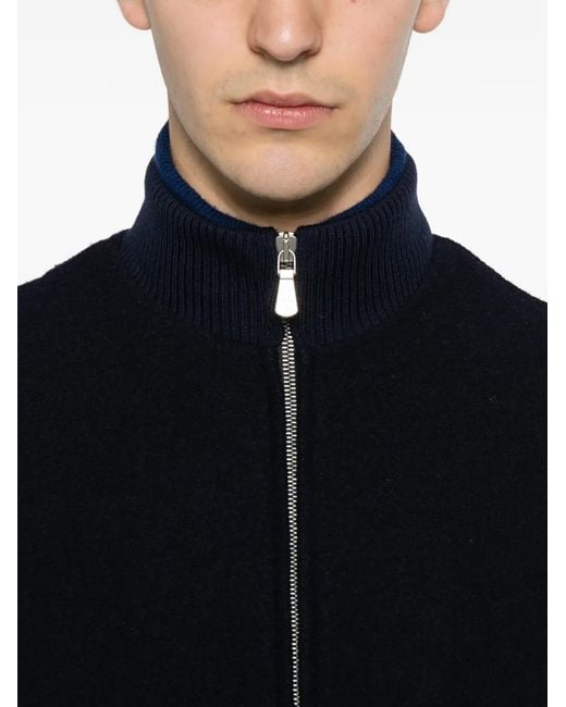 Eleventy Blue Ribbed-Knit Panelled Jacket for men