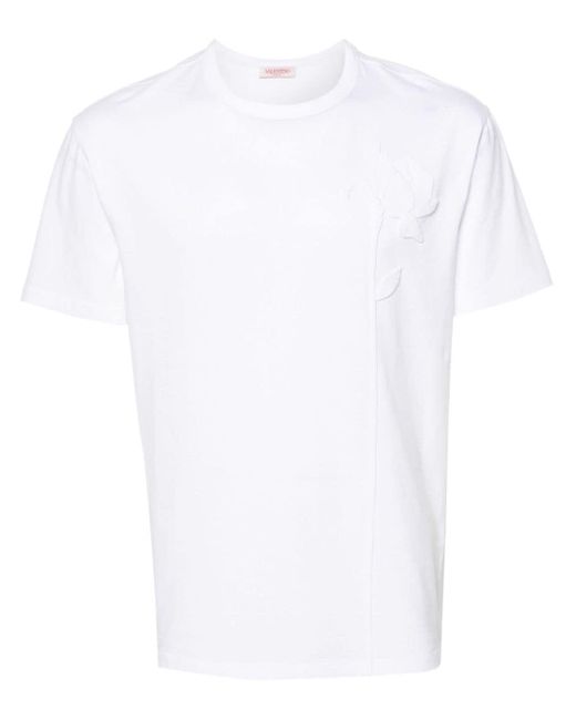 Valentino Garavani Katoenen T-shirt Met Bloemenpatch in het White voor heren