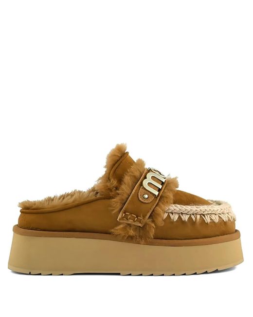 Mou Brown 4Mm Platform Letter-Logo Clogs