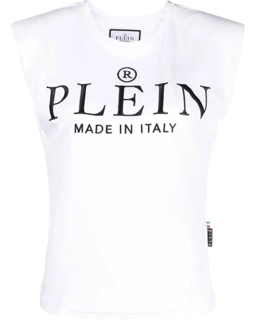 Philipp Plein White Logo-Print Cotton Tank Top