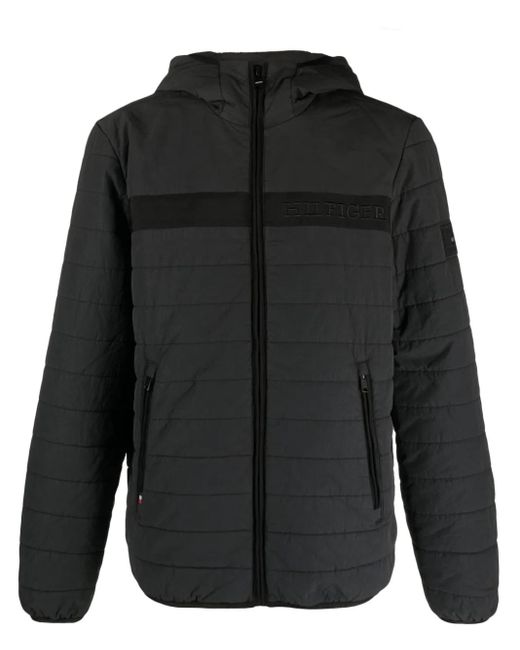 Tommy Hilfiger Black Logo-Embroidered Padded Hooded Jacket for men