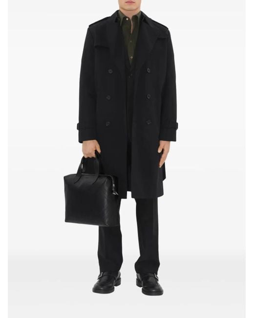 Burberry Black Check-Embossed Leather Briefcase for men