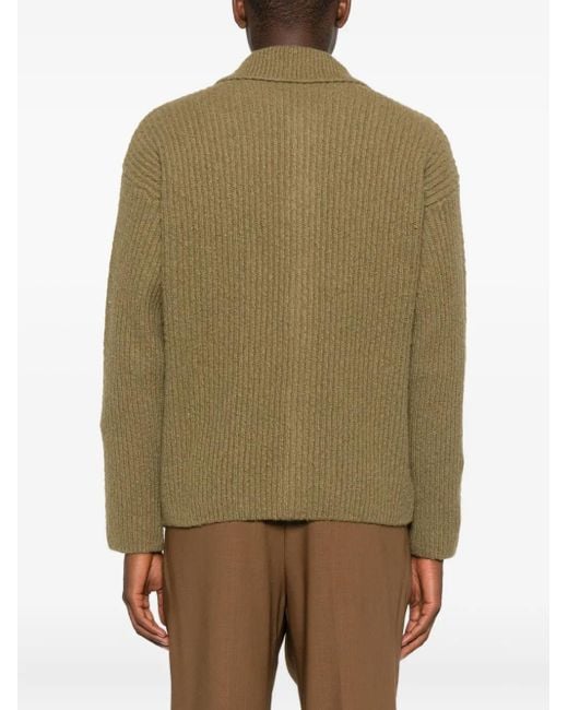 AMI Green Ribbed Knit Cardigan for men