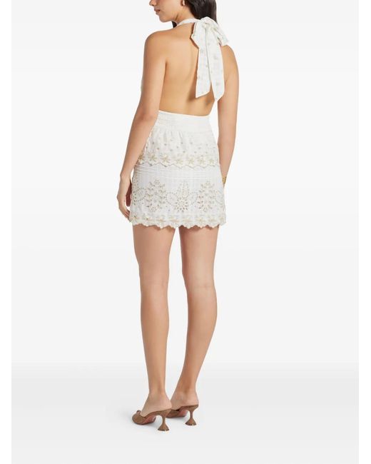 LoveShackFancy Aventine Mini-Jurk Met Borduurwerk in het White