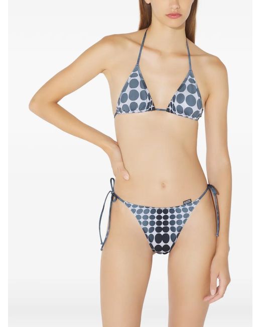 Jean Paul Gaultier Blue Dots-Print Tie Bikini Set