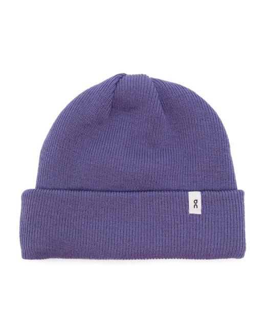 On Shoes Purple Beanie mit Logo-Patch