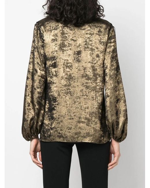 Roberto Cavalli Brown Metallic-Effect Balloon Sleeve Shirt