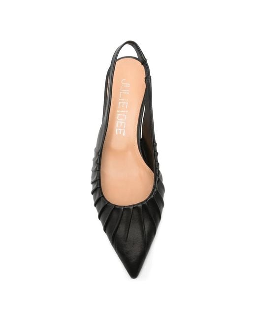 Julie Dee Black Leather Ruched Pumps