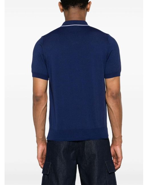Canali Blue Contrasting-trim Cotton Polo Shirt for men