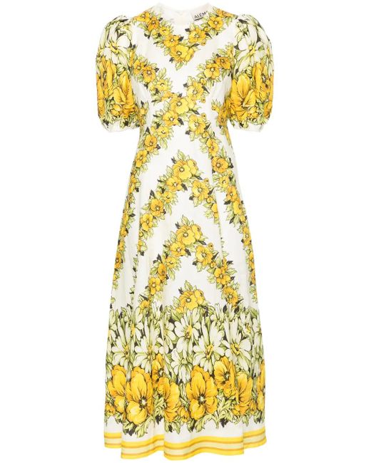 ALÉMAIS Yellow Gisela Floral-print Midi Dress