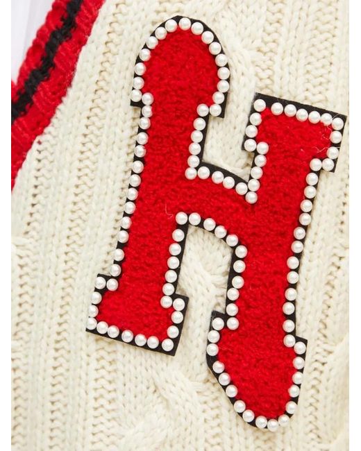 Silvian Heach Natural Pearl-Embellished Cable-Knit Sweater