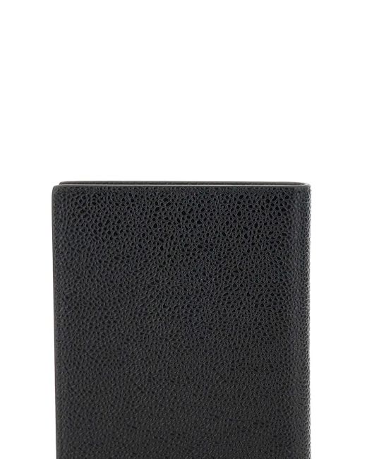 Thom Browne Black Passport Holder In Pebble Grain