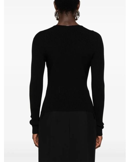McQueen Black Fitted Ribbed Wool Sweater With Cut-Out Detail