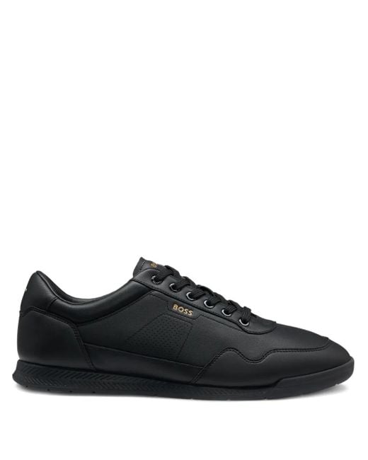 Boss Black Logo-Stamp Leather Sneakers for men