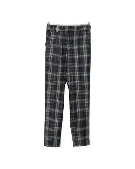 Peserico Gray Check-Pattern Trousers