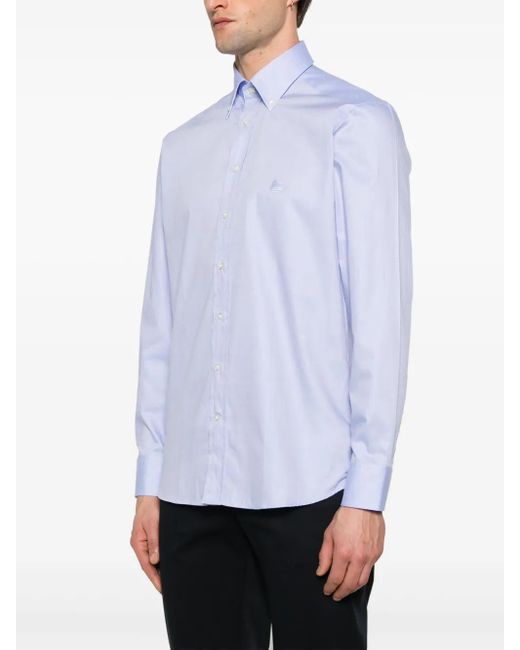 Etro White Logo-Embroidered Button-Down Shirt for men