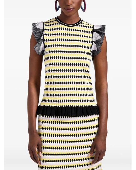 LaDoubleJ Black Checkers Ruffled Short-Sleeve Top