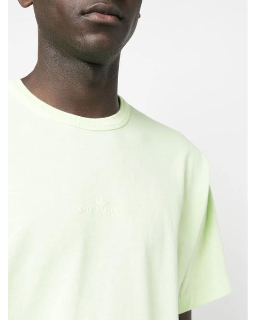 Stone Island Yellow Embroidered-Logo Detail T-Shirt for men