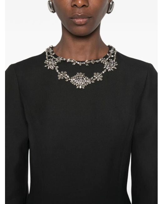 Valentino Garavani Black Crystal-Embellished A-Line Midi Dress