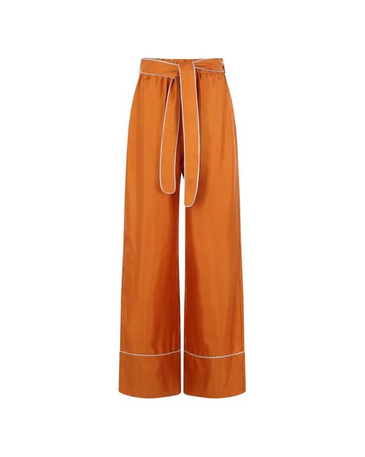 Raquel Diniz Orange Piping-Detail Belted Palazzo Pants