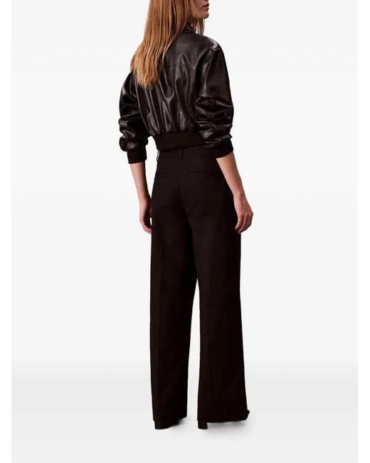 Calvin Klein Black Pleated Wide-Leg Trousers